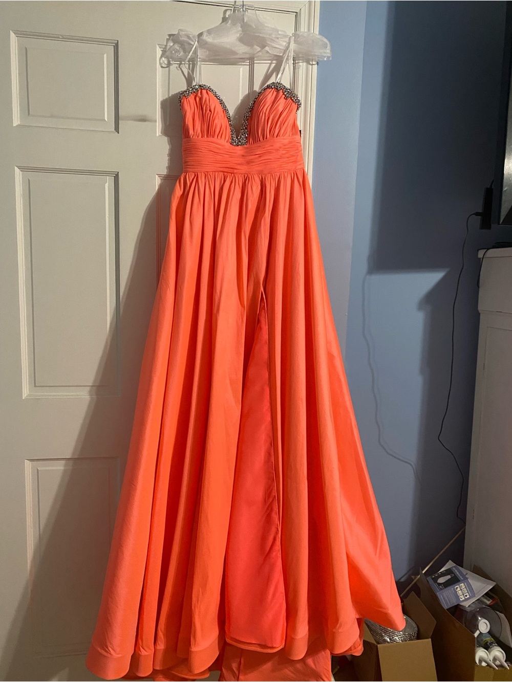 Elegant Orange Beaded Sweetheart Evening Gown